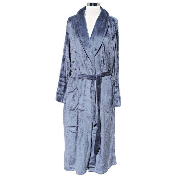 Miss Elaine Luxury Fleece Long Robe Ultra Soft Pewter Gray Size Medium - Picture 2 of 12